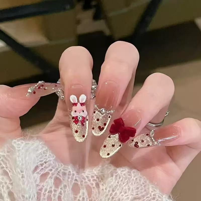 Elegant Decorative Press-On Nail Extensions with Pearls Kalsten