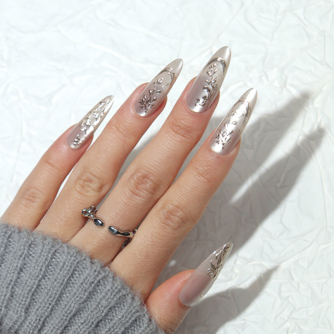 Artistic Floral Embellished Stiletto Press-On Nails Kalsten