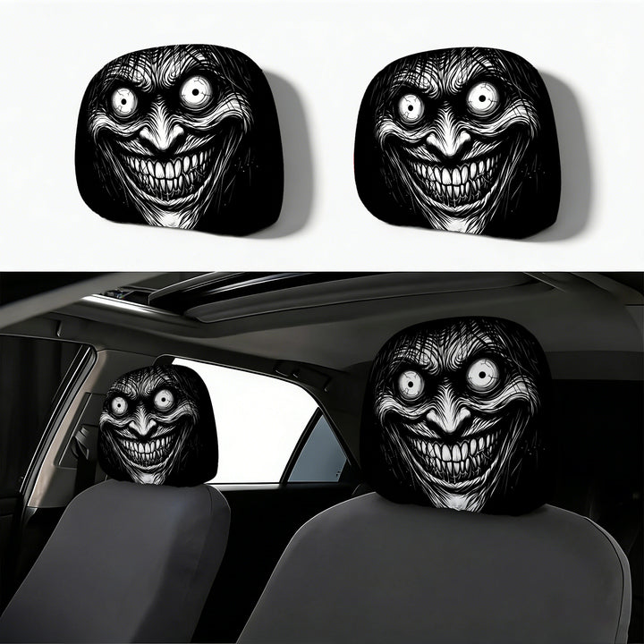 Car headrest cover with retro horror motif