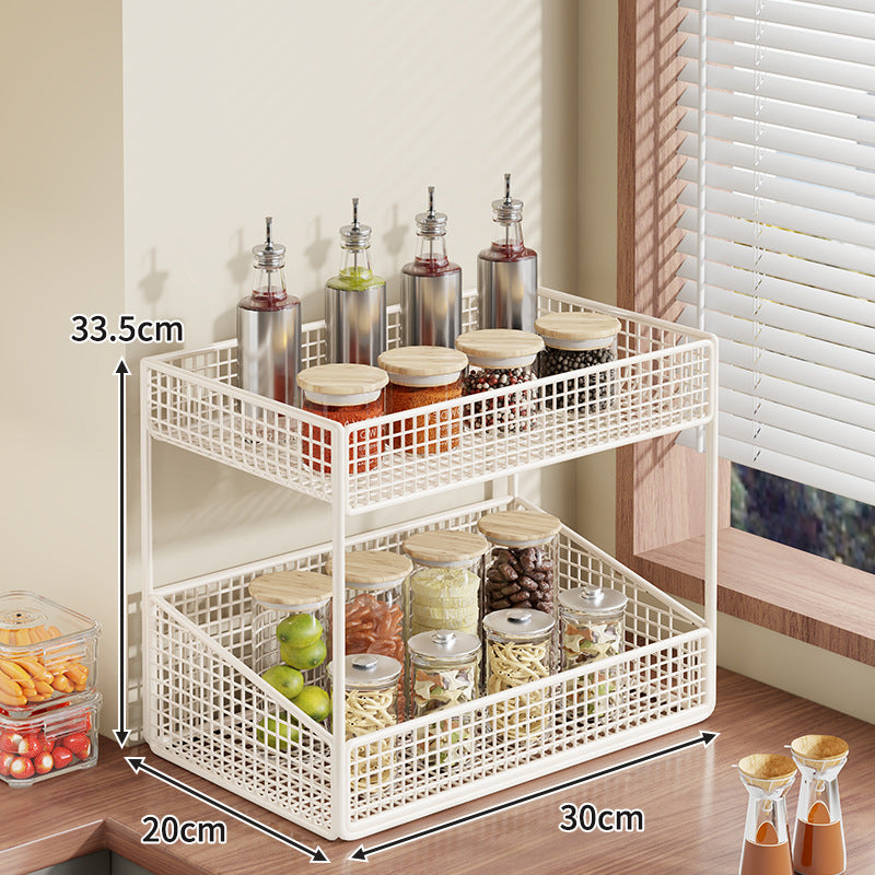 Compact Three-Tier Wire-Mesh Countertop Canister & Spice Organizer