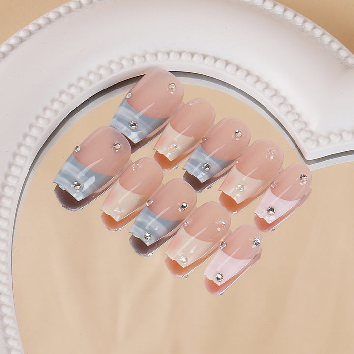 Artistic Press-On Nails with Rhinestone Accents Kalsten