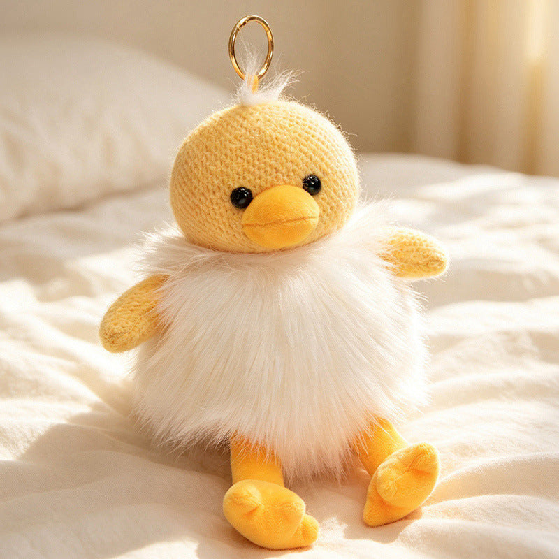 Plush Fluffy Monkey Bag Charm Keychain with Faux-Fur Body and Gold Ring Kalsten