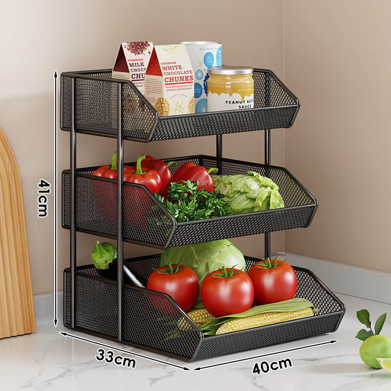 Triple-Tier Metal Mesh Countertop Produce and Pantry Organizer