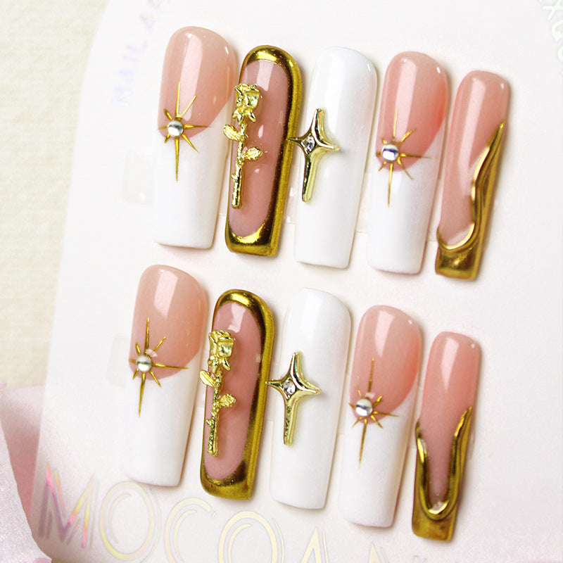 Art nail set with romantic flower and glamour accents Kalsten