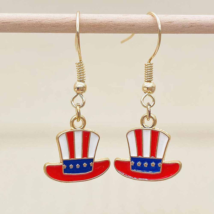 Women's Independence Day patriotic enamel flag dangle earrings with hypoallergenic fishhook wires Kalsten