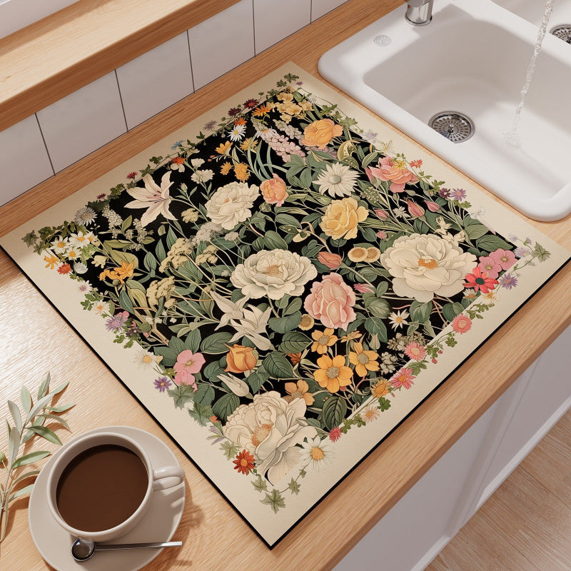 Floral-Themed Kitchen Counter Mat Kalsten