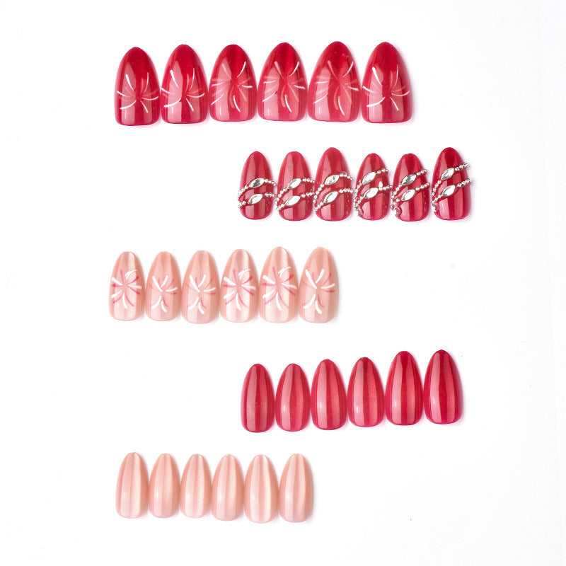Elegant Press-On Nail Art Set with Rhinestone Accents Kalsten