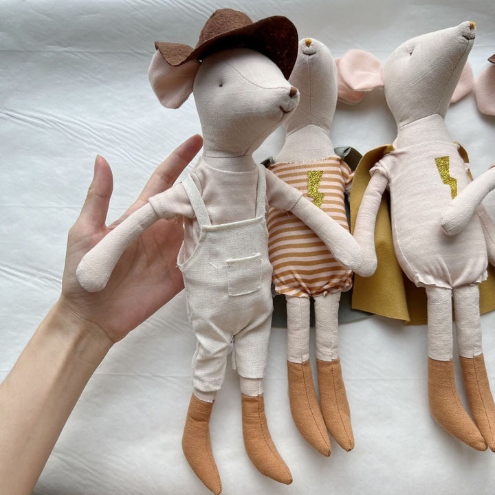 Handcrafted Superhero Mouse Plush Doll with Removable Cape