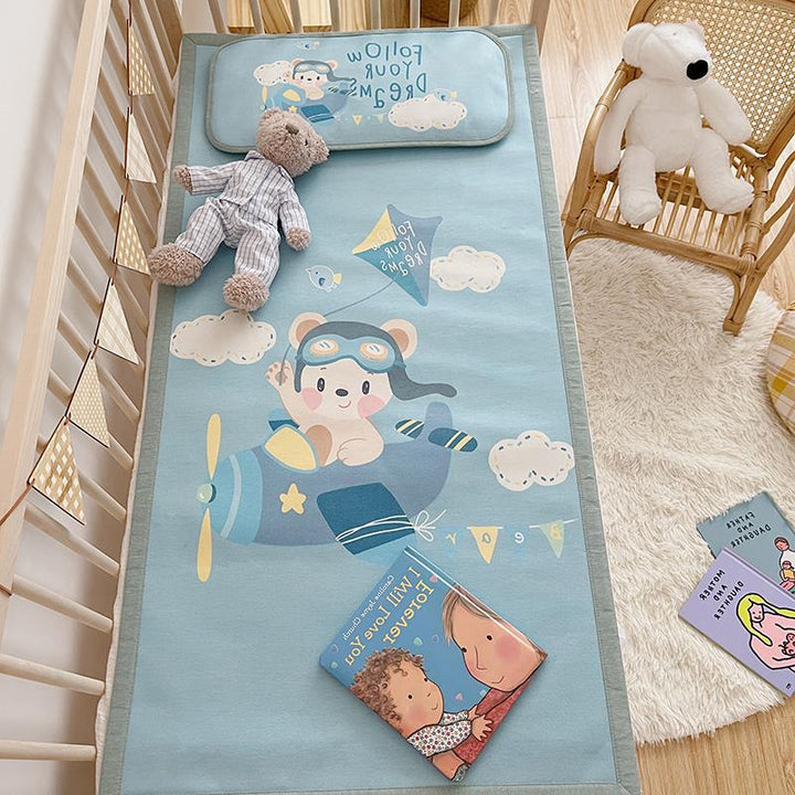 Padded baby crib mattress with good night print, non-slip bottom and wipeable cover