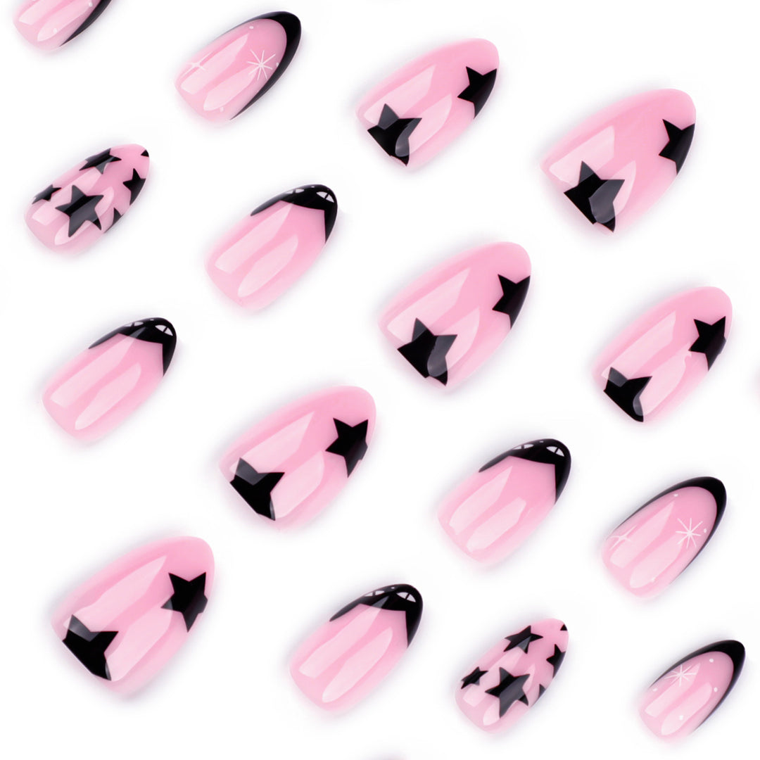 Artful Nail Art with Star and Black Tip Design Kalsten
