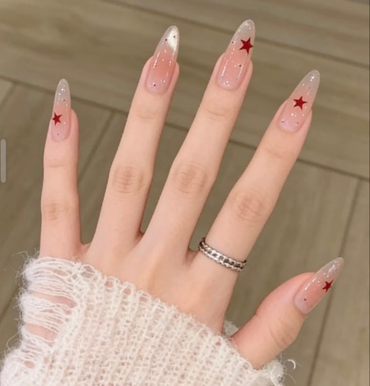 Premium Ombre Stiletto Press-On Nails with Floral Design Kalsten