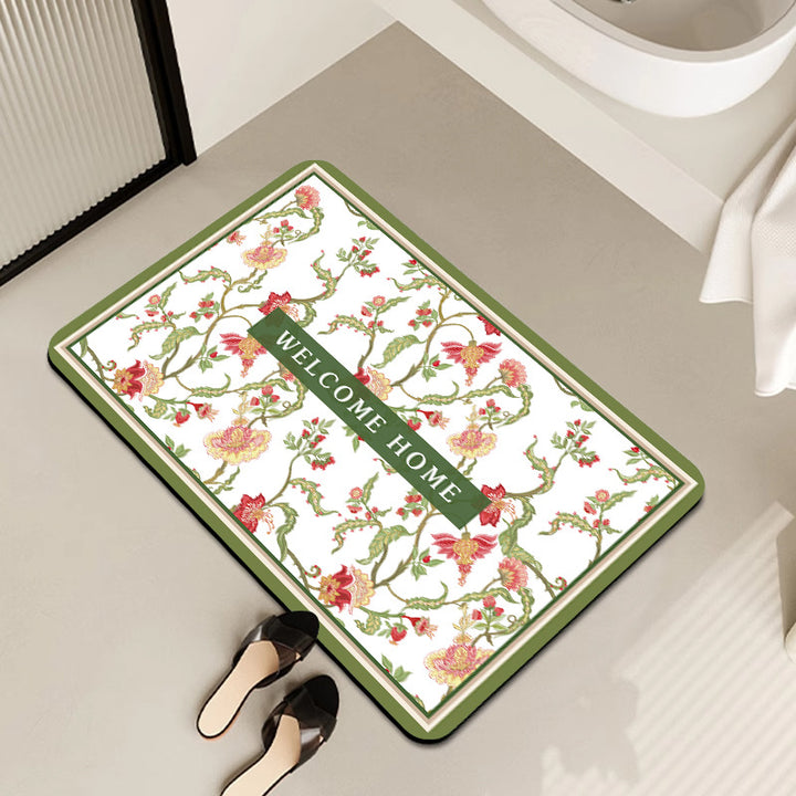 Vintage Floral Pattern Bath Mat Kalsten