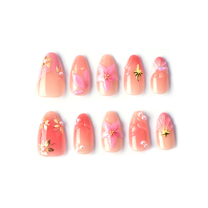 Floral Embellished Press-On Nail Art Kalsten