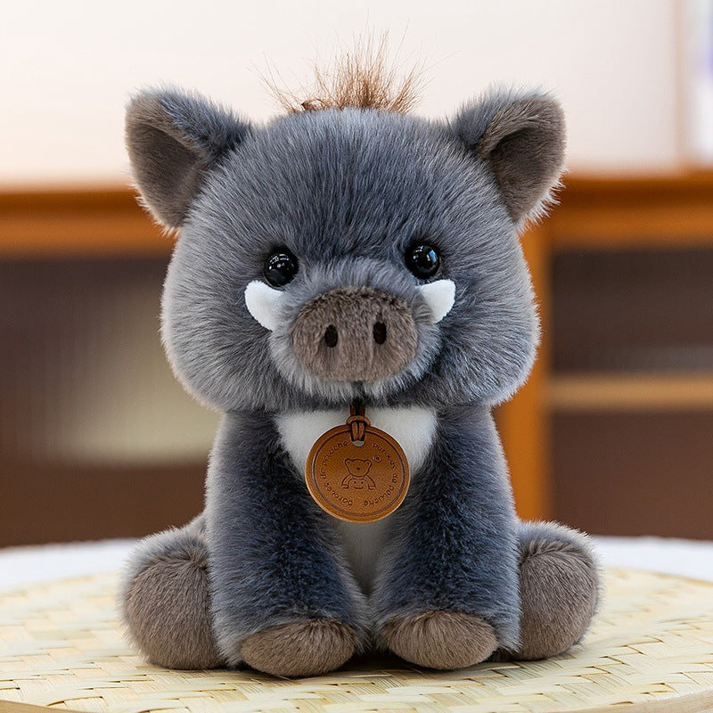 Plush Sitting Lion Cub Collectible with Embroidered Face and Hanging Medallion Kalsten