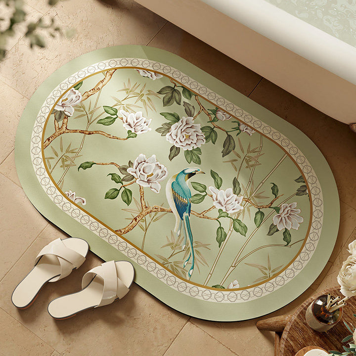 Floral Patterned Scalloped Bath Mat for Bathroom