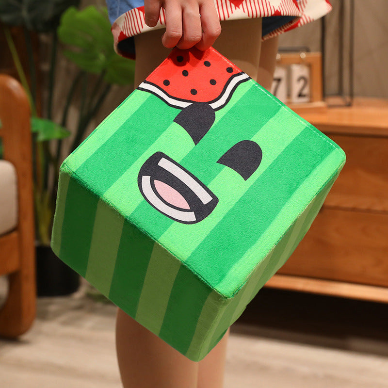 Kawaii Watermelon Cube Plush Decorative Cushion with Embroidered Face Kalsten