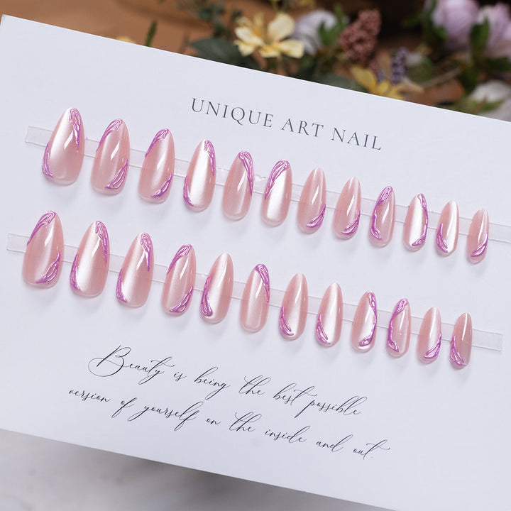 Long-Stiletto Gradient Press-On Nails with Artistic Swirl Design