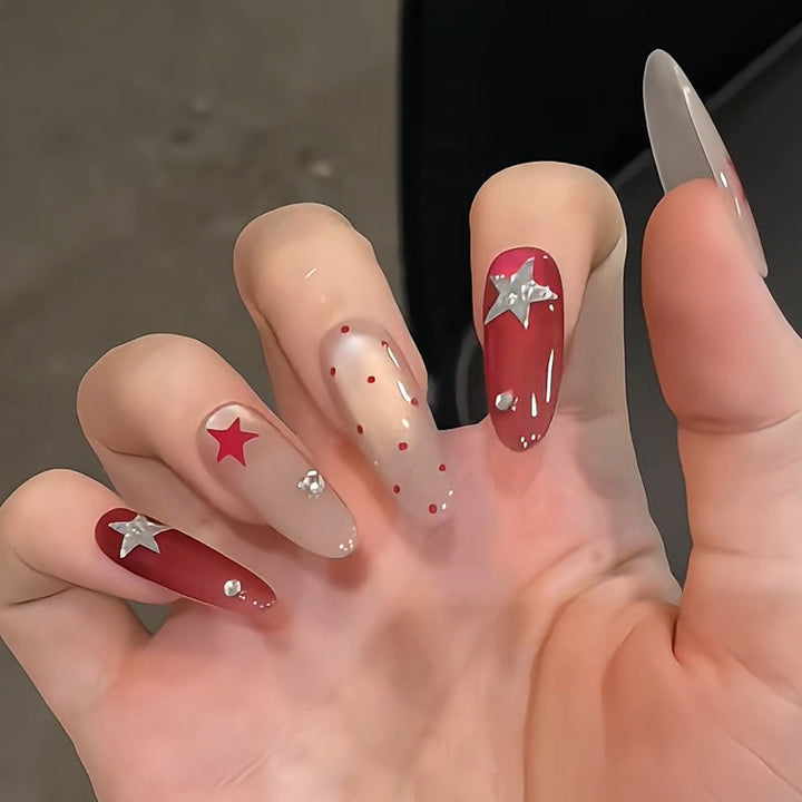Artistic Press-On Nail Set with Glamorous Star Accents Kalsten