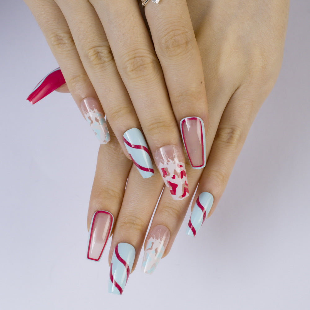 Artificial nails with creative heart pattern and elegant wave design Kalsten