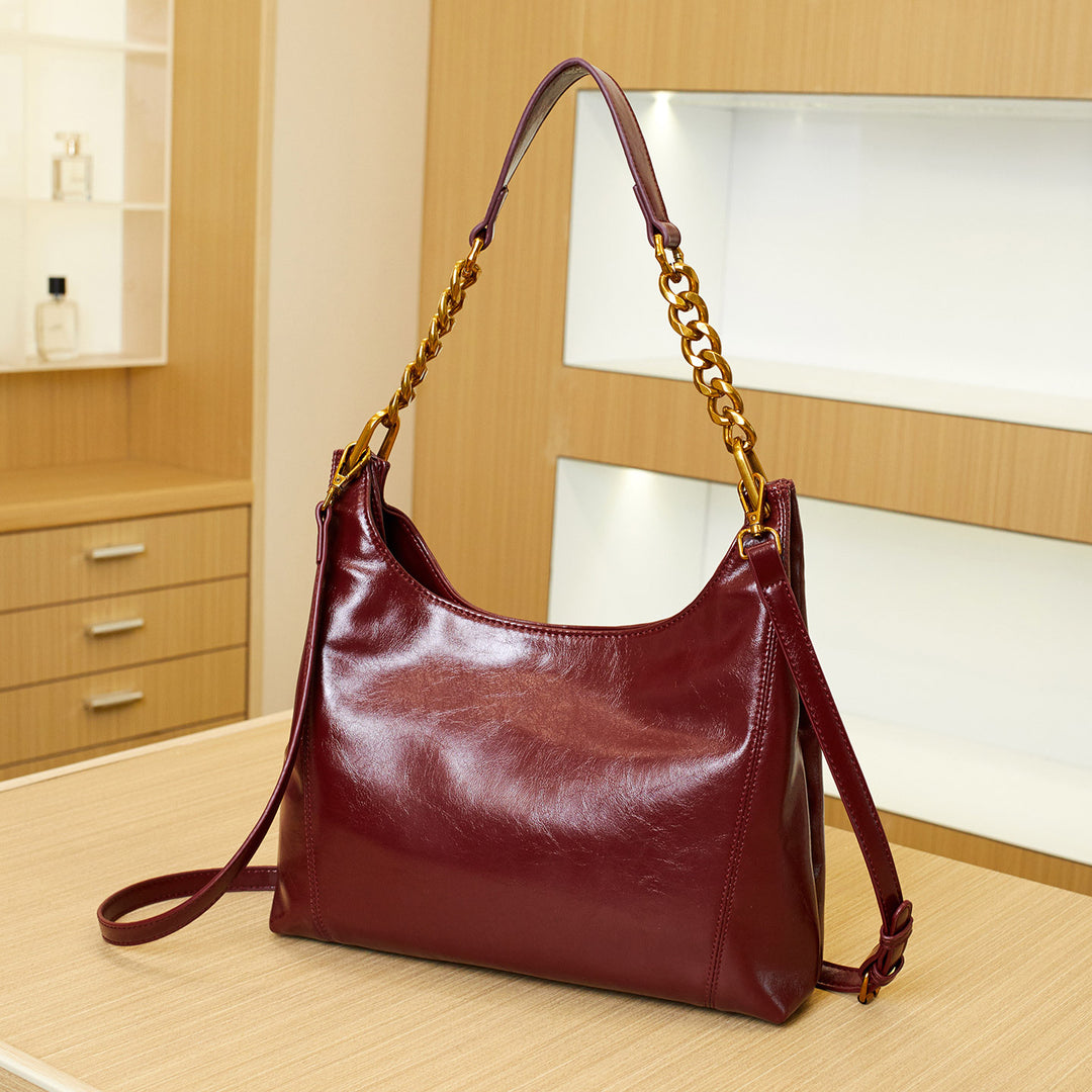 Chic Leather Shoulder Bag with Gold Chain Accents