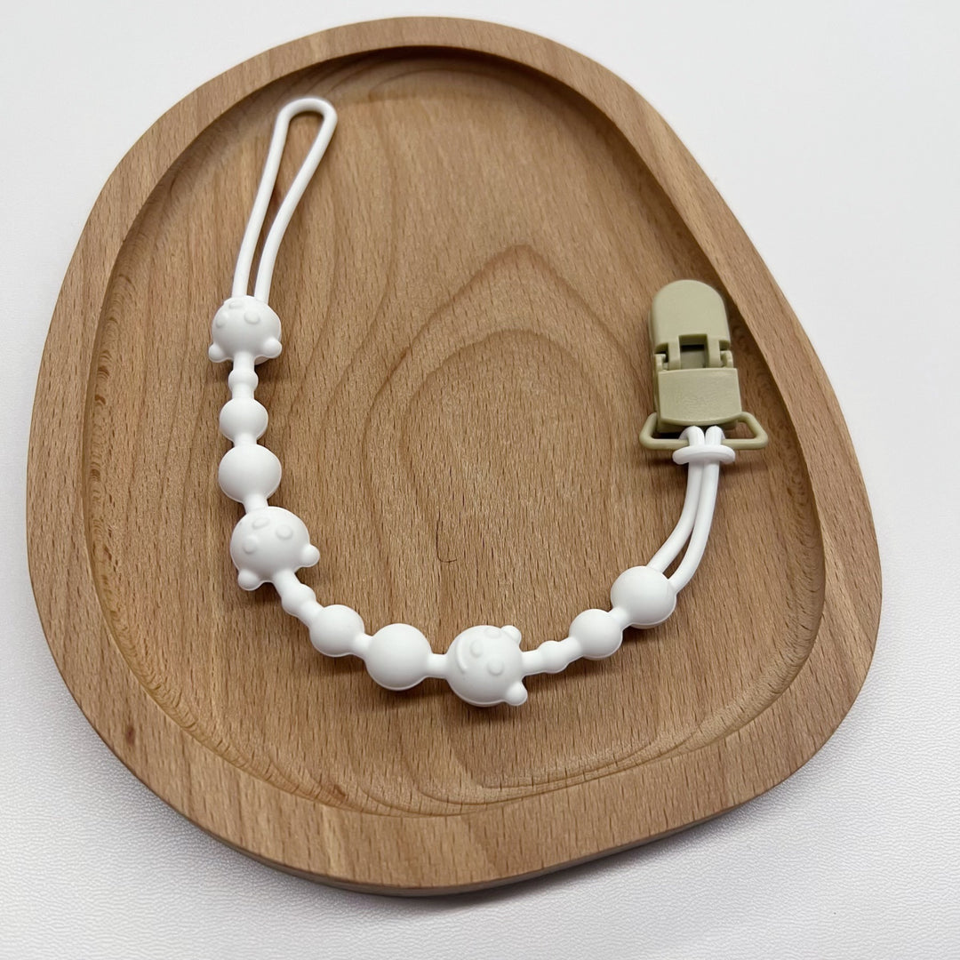 Baby Silicone Bead Teething Pacifier Clip with Wooden Safety Clip