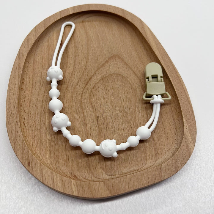 Baby Silicone Bead Teething Pacifier Clip with Wooden Safety Clip