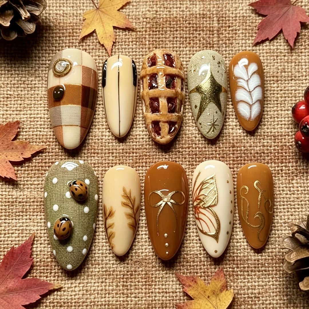 Autumn-Inspired Decorative Press-On Nail Art Kalsten
