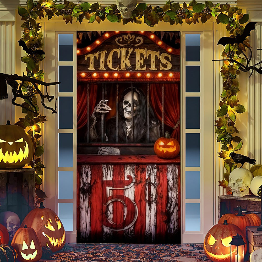 Halloween door poster with large-format Grim Reaper illustration and reusable PVC tarp fabric
