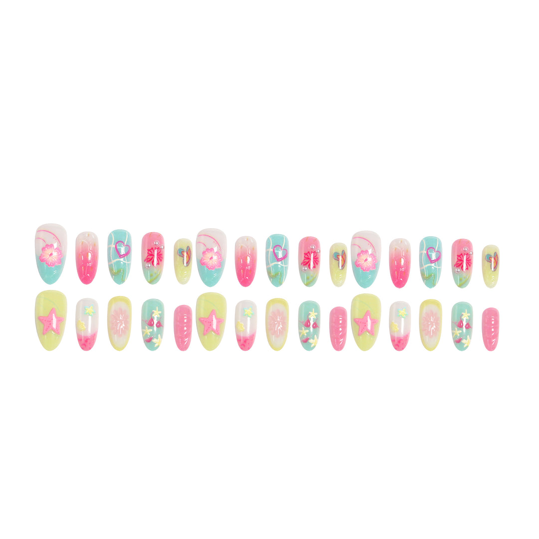 Acrylic Nail Set with Colorful Flower and Beach Design Kalsten