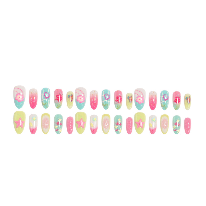 Acrylic Nail Set with Colorful Flower and Beach Design Kalsten