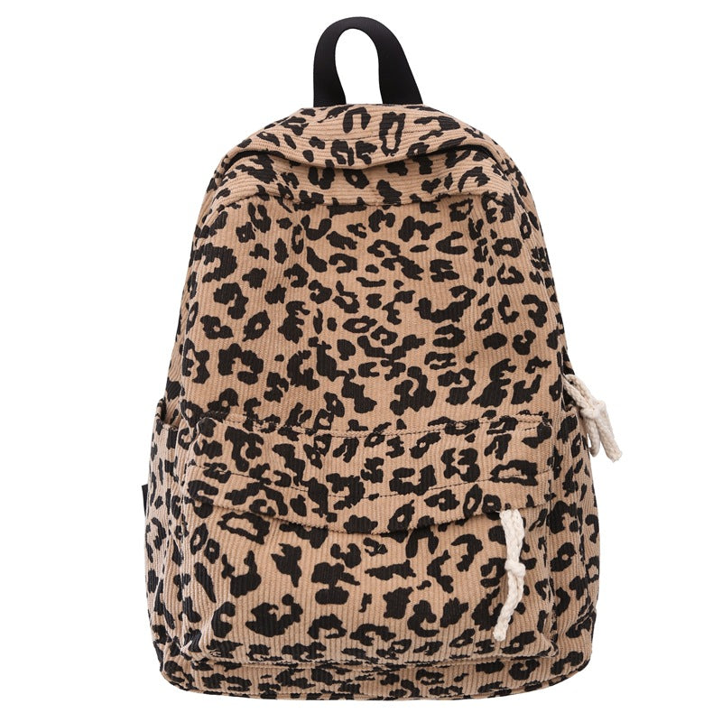 Stylish Leopard-Print Corduroy Backpack