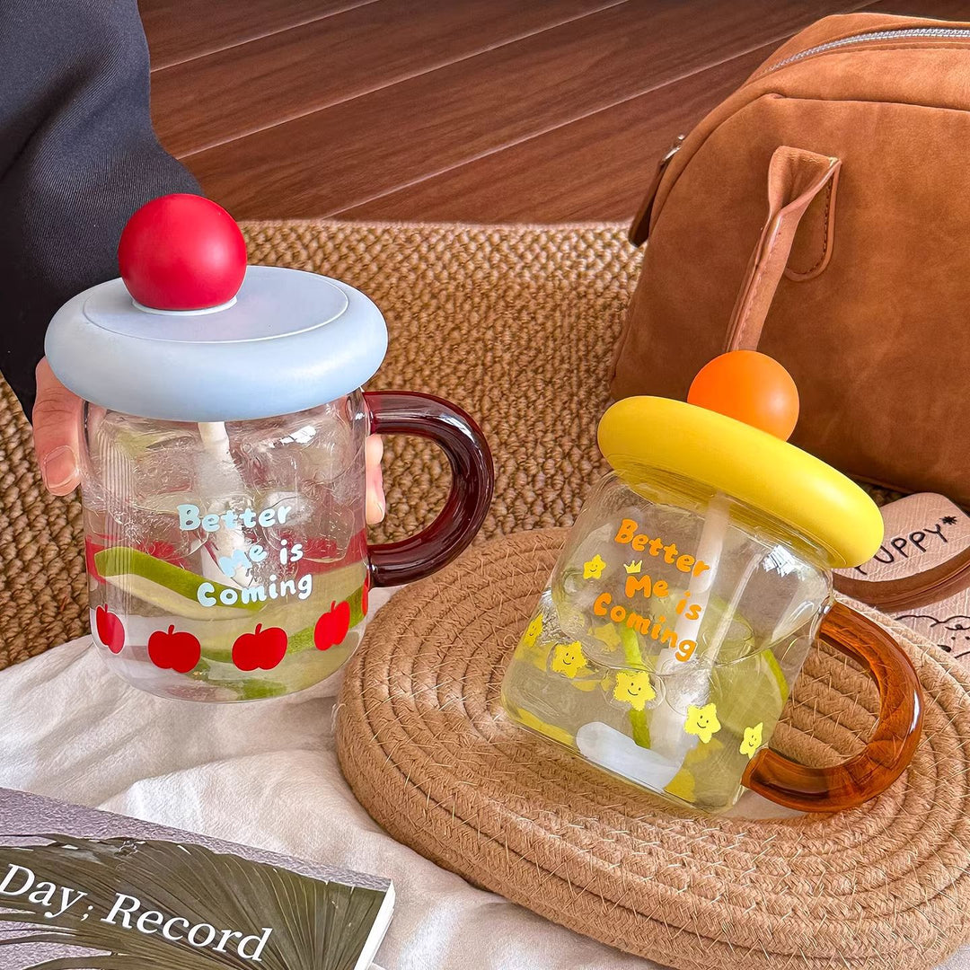 Women's glass drinking cup with silicone lid and integrated straw Kalsten