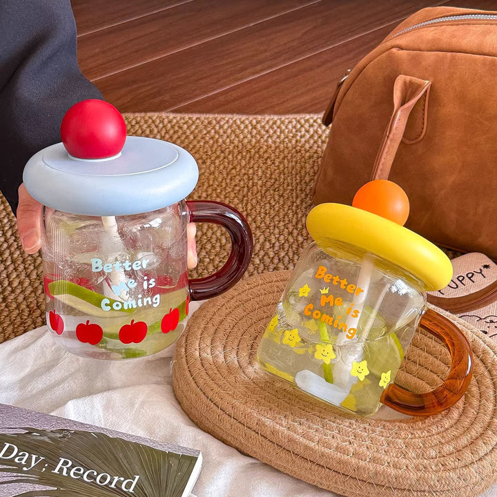 Women's glass drinking cup with silicone lid and integrated straw Kalsten