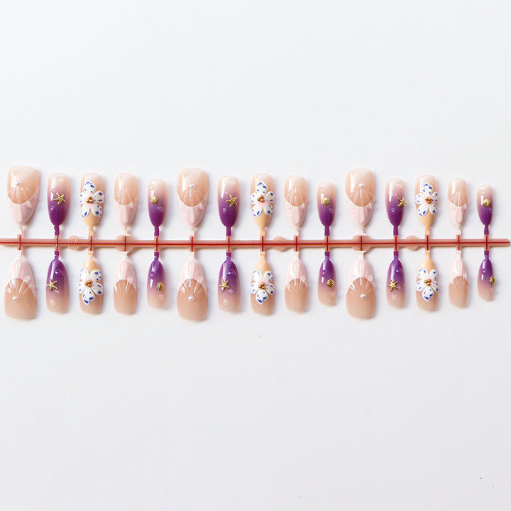 Artistic Press-On Nail Set with Floral Accents