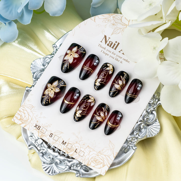 Premium Floral-Embellished Press-On Nails