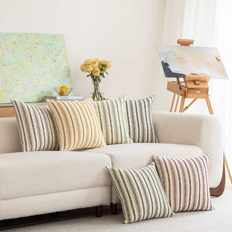 Handloom Vertical Stripe Cotton-Linen Square Pillow Cover with Hidden Zipper