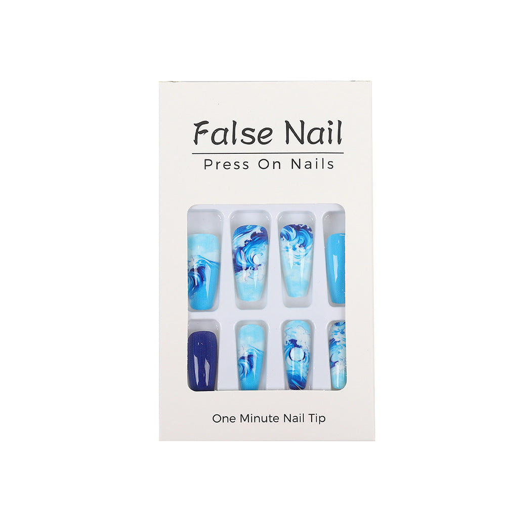 Artificial Nail Set with Maritime Wave Designs Kalsten