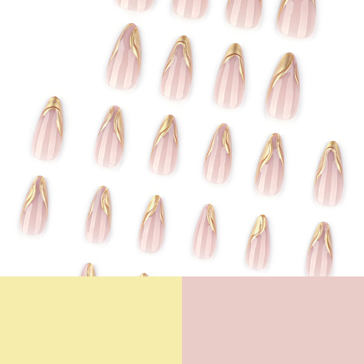 Elegant Stiletto Nails with Shimmering Gold Accent Kalsten