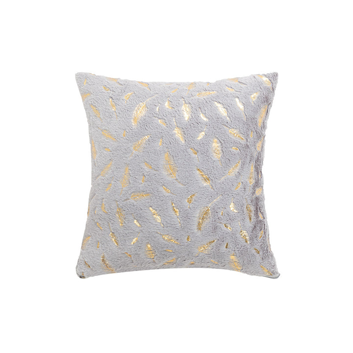Square Plush Decorative Cushion with Metallic Feather Accent and Removable Cover