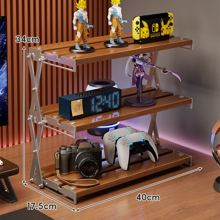 Triple-Tier Wooden Desktop Display & Gaming Controller Organizer