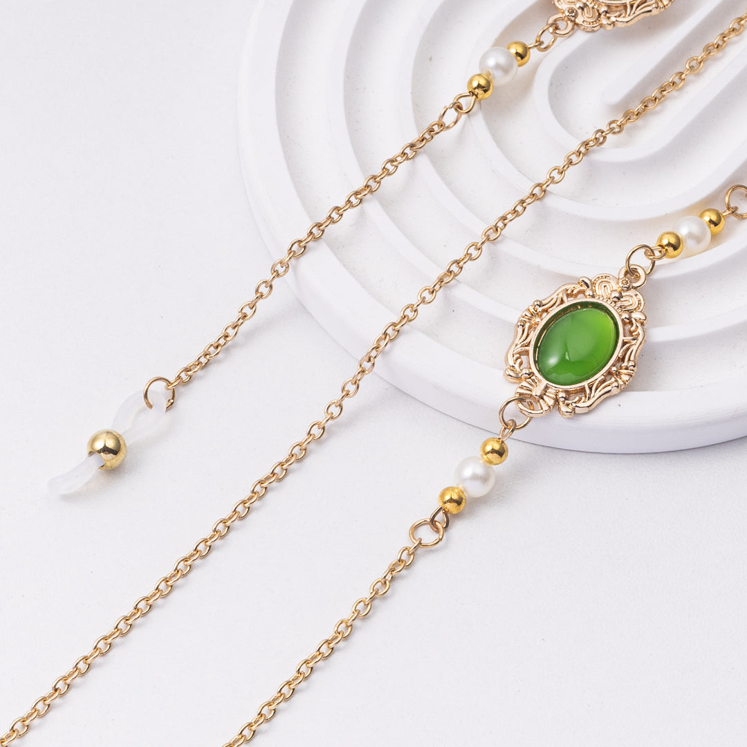 Elegant Pearl and Green Stone Drop Earrings Kalsten