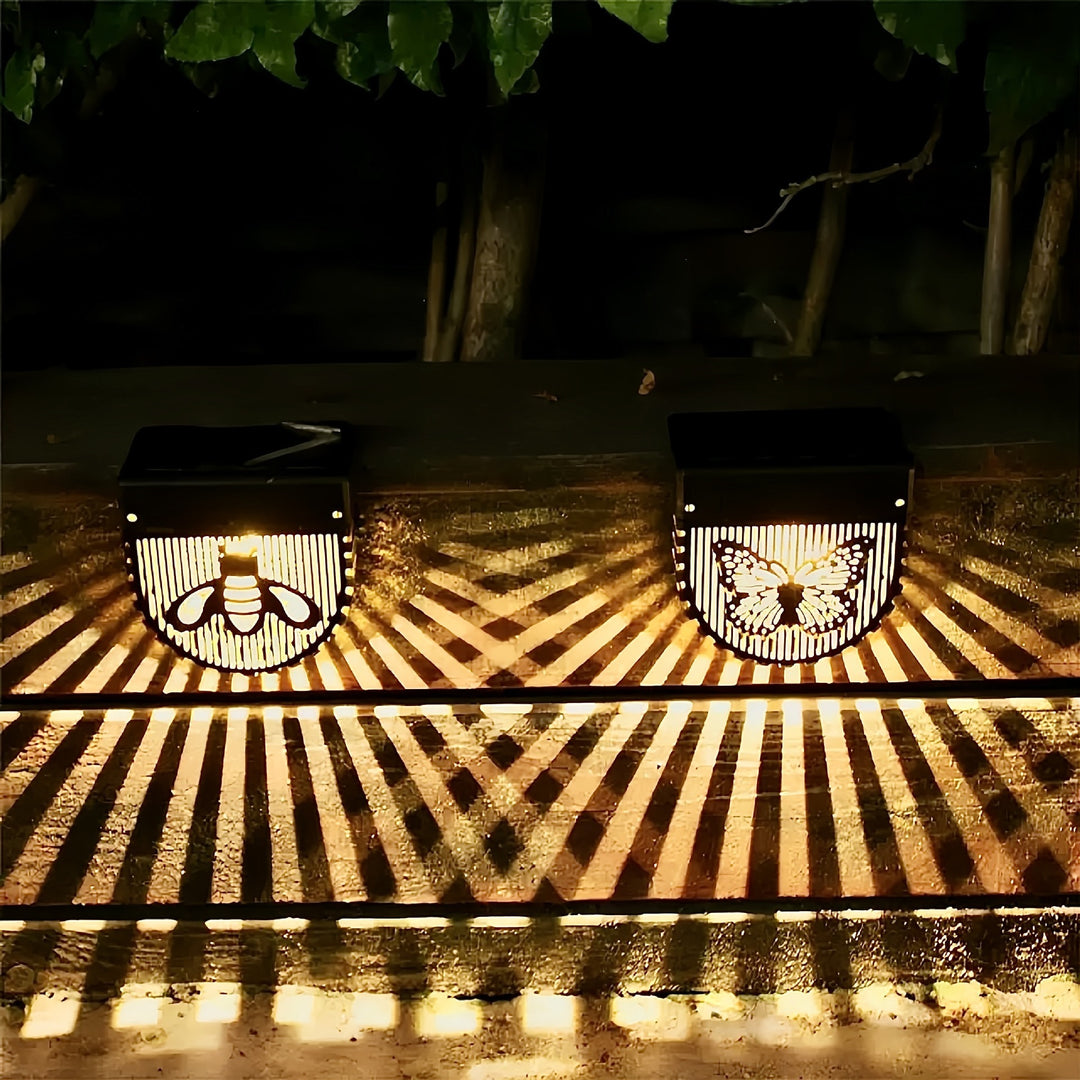 Decorative Solar Garden Wall Lanterns With Laser Cut Bee And Butterfly Motifs Kalsten