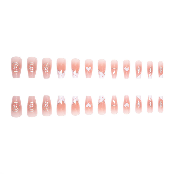 Elegant Long Press-On Nails with Artistic Heart and Gem Accents Kalsten