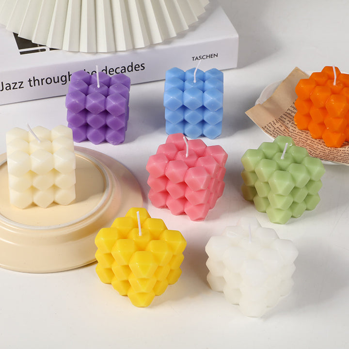 Geometric Honeycomb Cube Sculptural Soy Candle