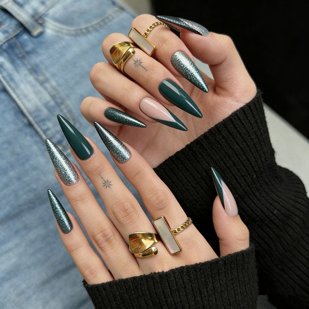 Glamorous Stiletto Press-On Nail Set with Glitter Accents
