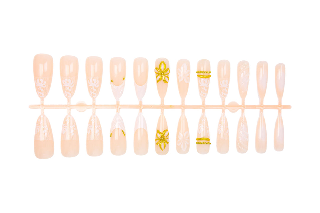 Artificial nail set with elegant flower and glitter details Kalsten