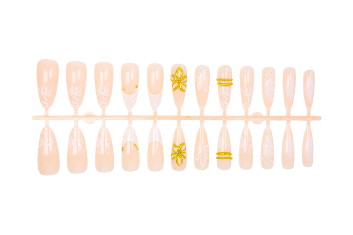 Artificial nail set with elegant flower and glitter details Kalsten