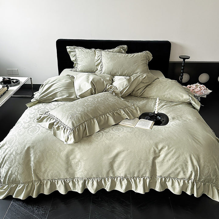 Elegant Satin-Jacquard bed linen set with fine ruffle and luxurious surface