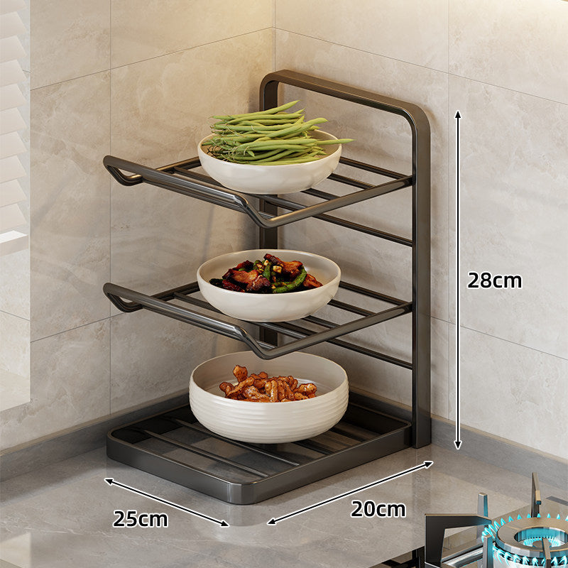 Multi-Tier Vertical Countertop Rack for Bowls with Drip Tray & Slanted Shelf Design