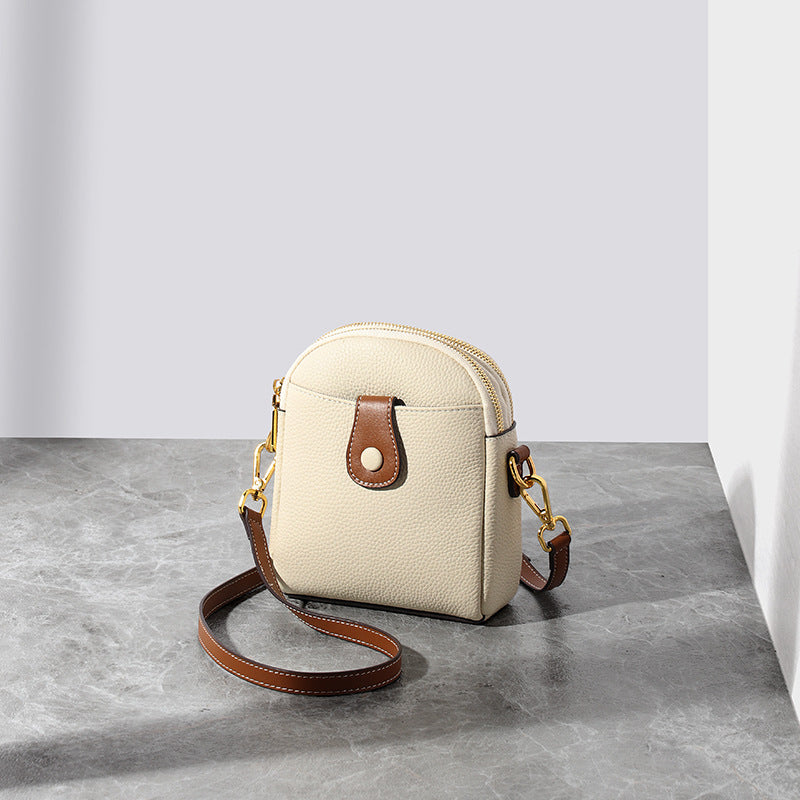 Compact Pebbled Vegan Leather Vertical Camera Bag with Contrast Trim & Detachable Strap